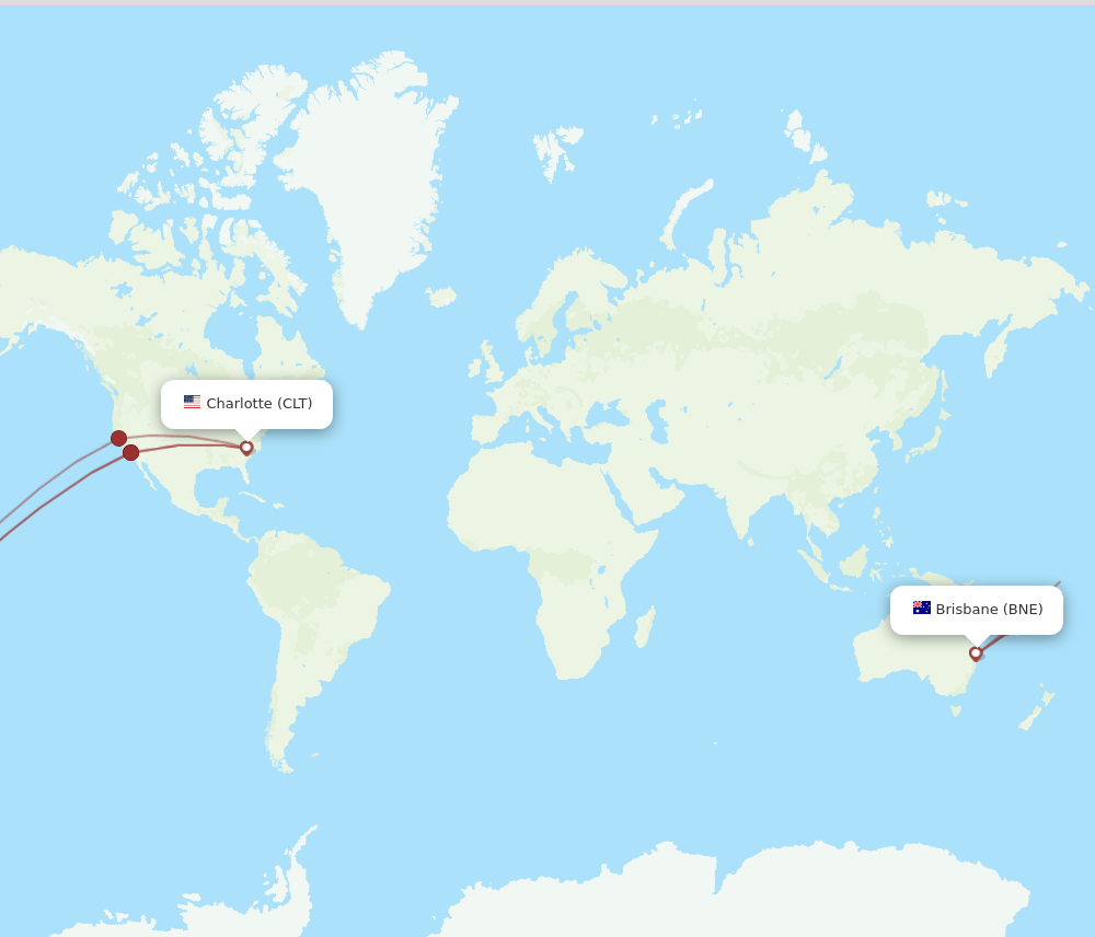 CLT to BNE flights and routes map