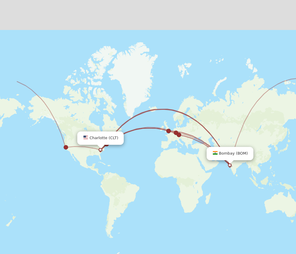 CLT to BOM flights and routes map