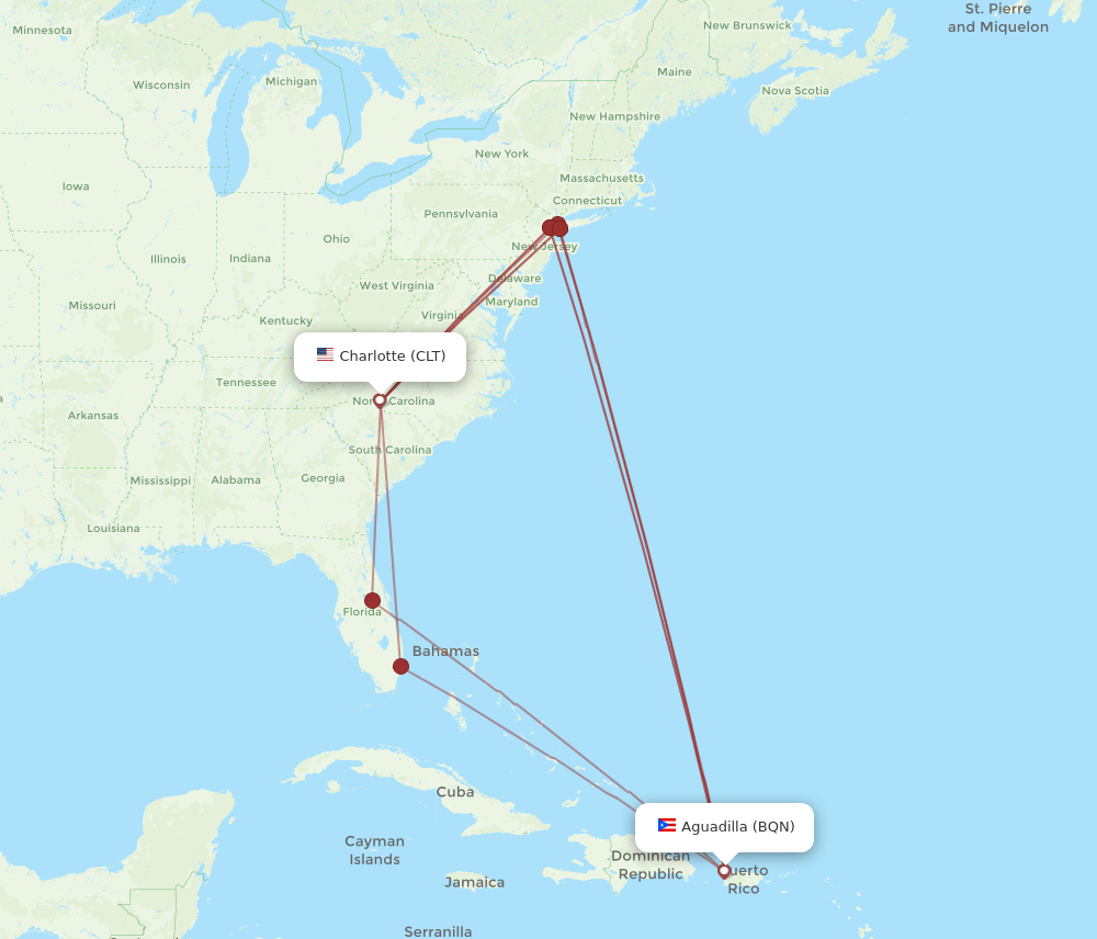 CLT-BQN flight routes