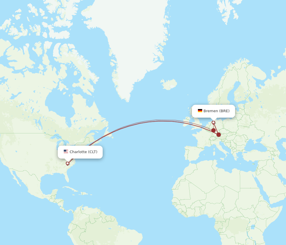 CLT-BRE flight routes