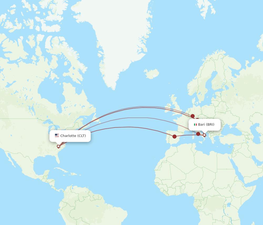 CLT-BRI flight routes