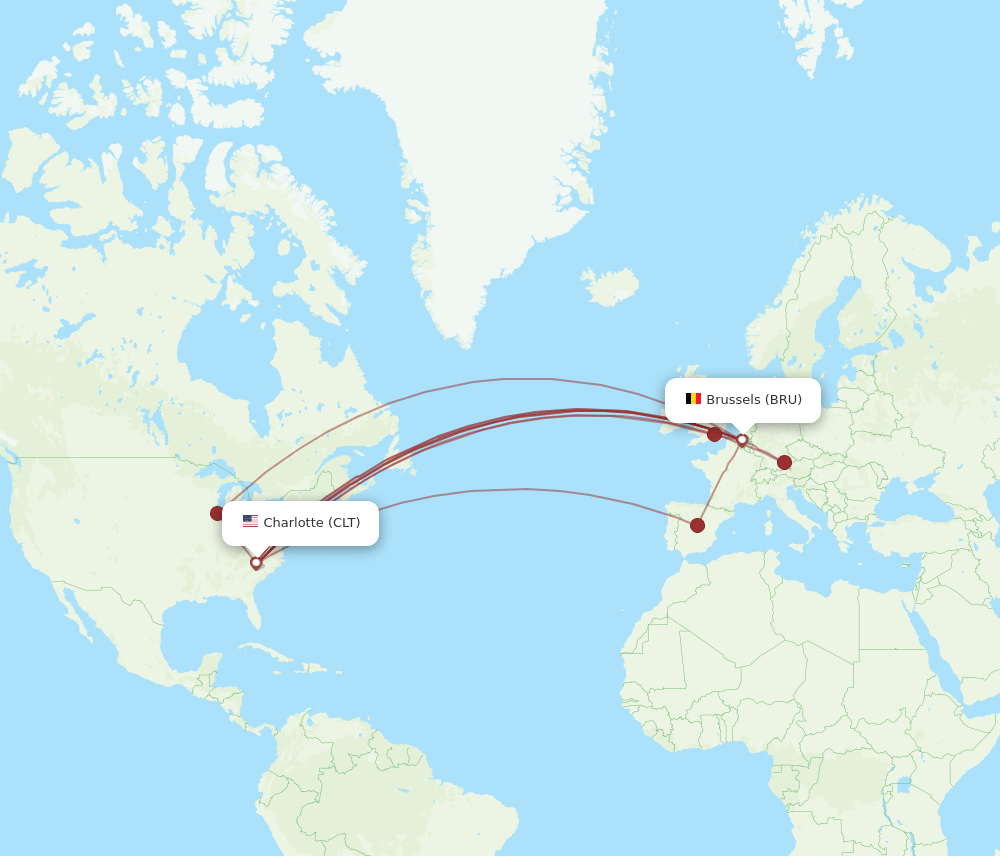 CLT-BRU flight routes