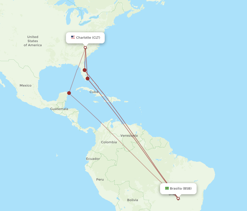 Flights from Charlotte to Brasilia, CLT to BSB - Flight Routes