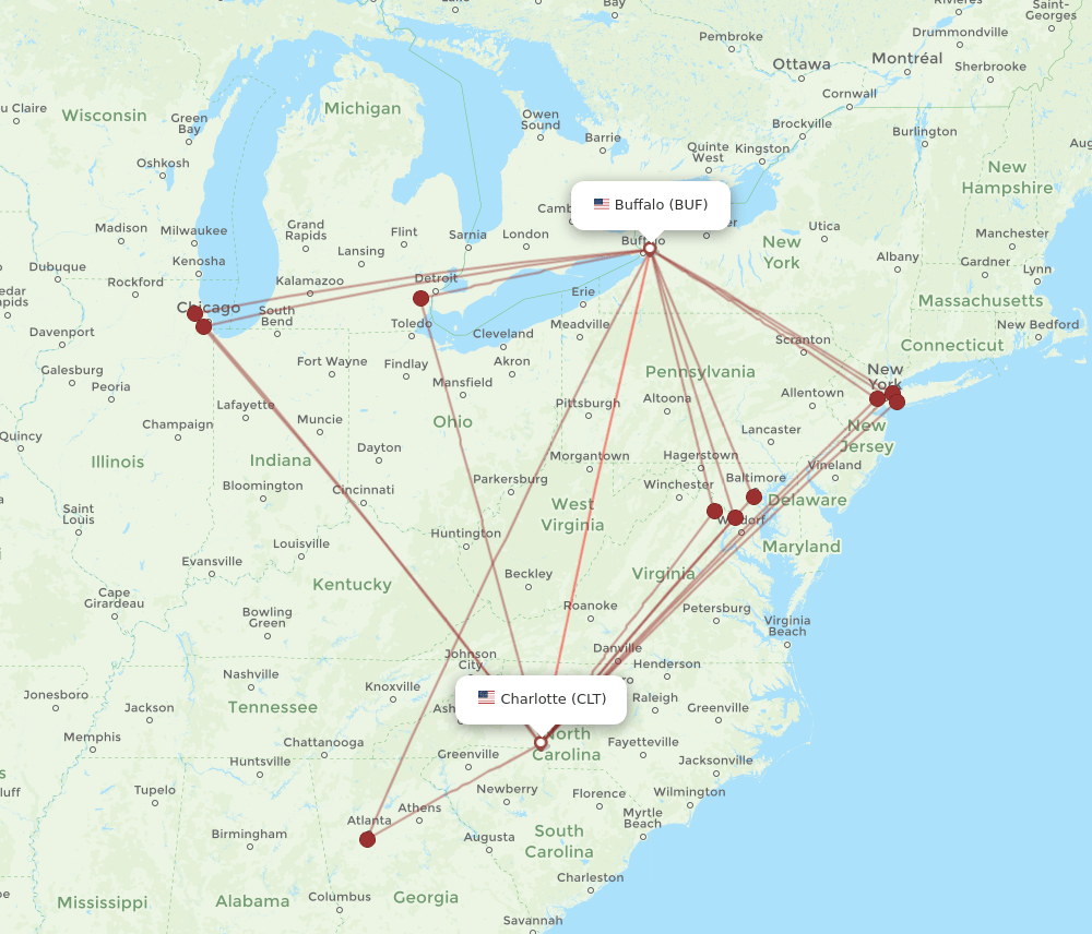 CLT-BUF flight routes
