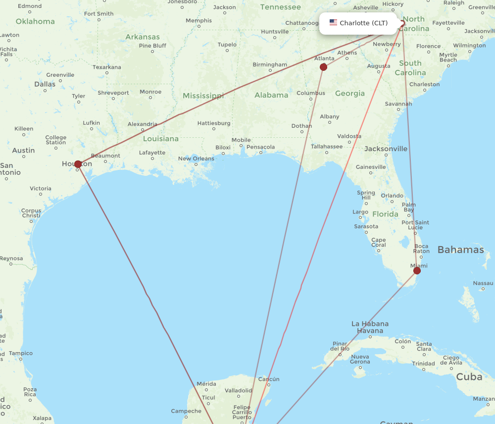CLT to BZE flights and routes map