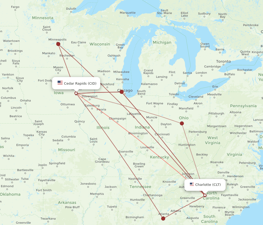 CLT-CID flight routes