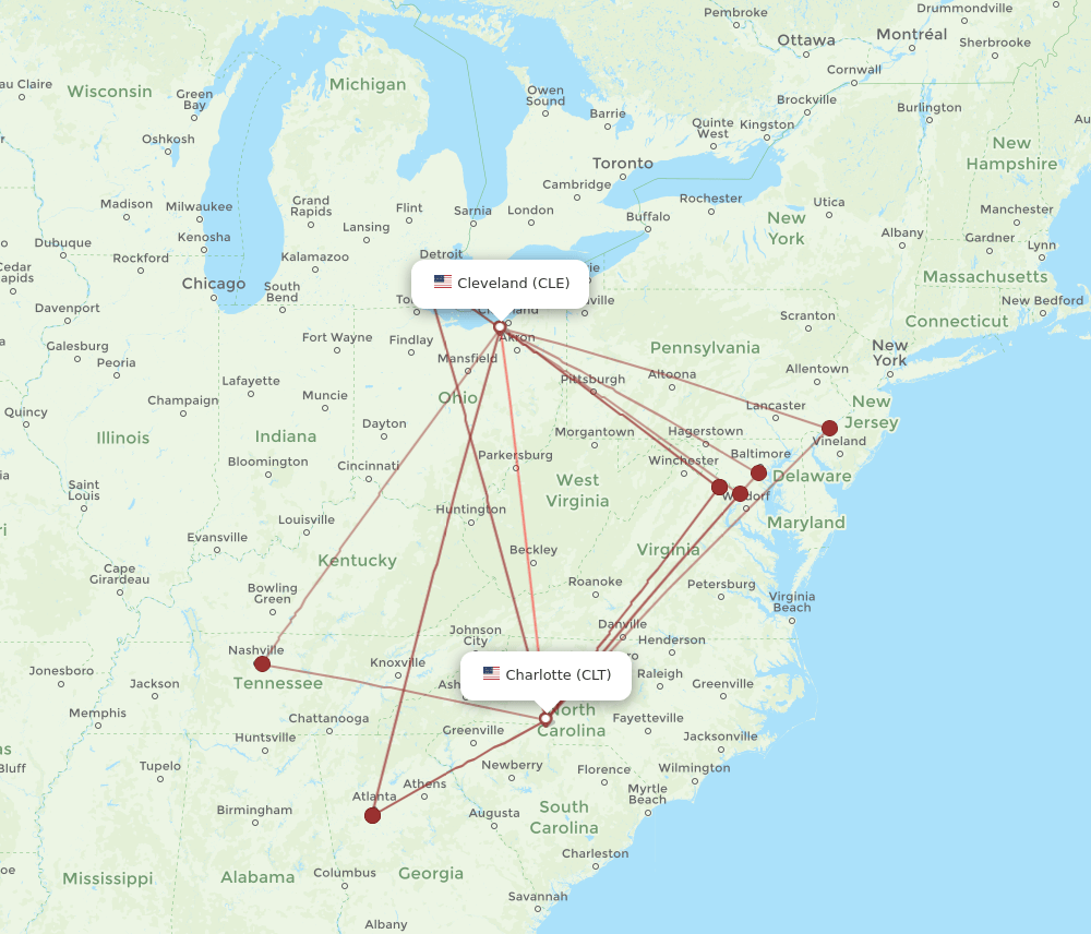 CLT to CLE flights and routes map