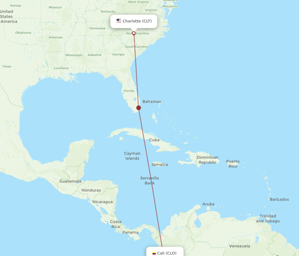 CLT to CLO flights and routes map