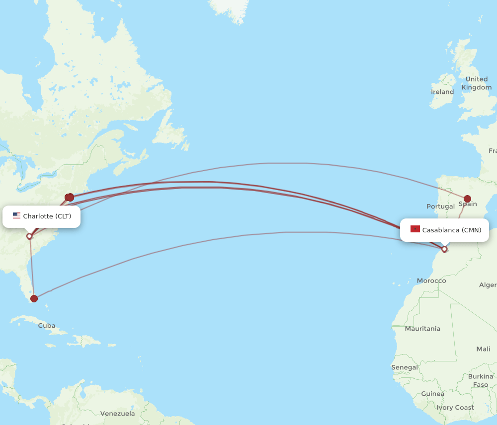 CLT-CMN flight routes