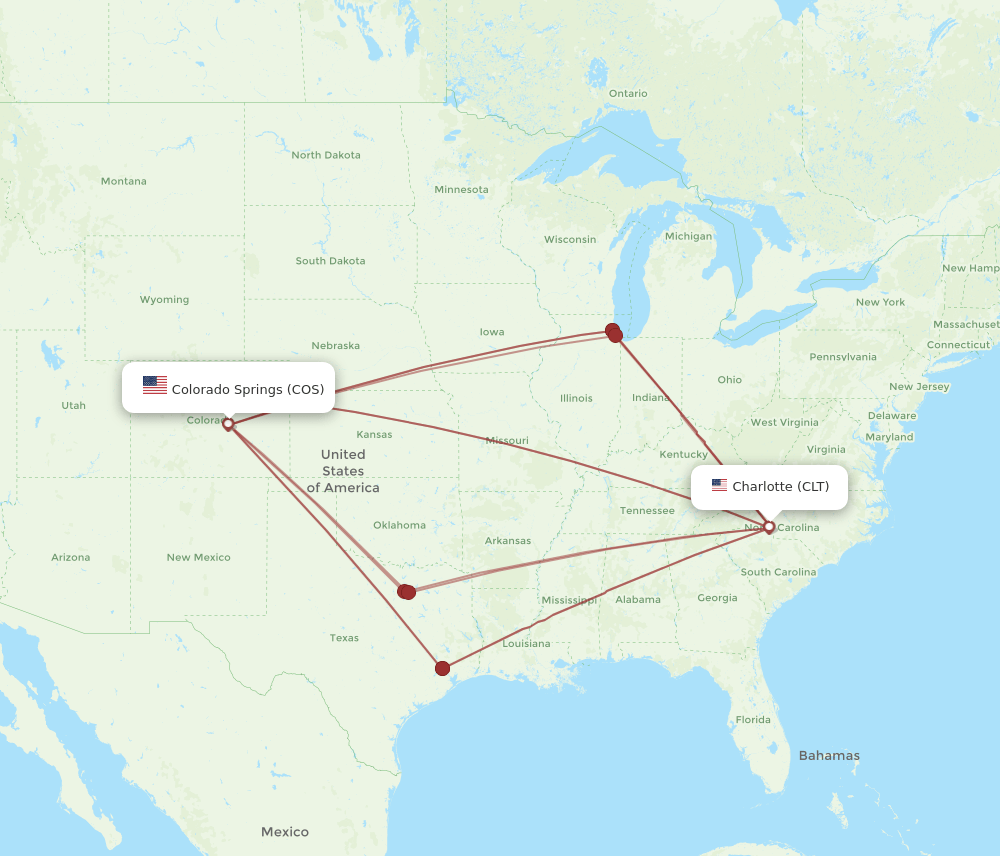 CLT to COS flights and routes map
