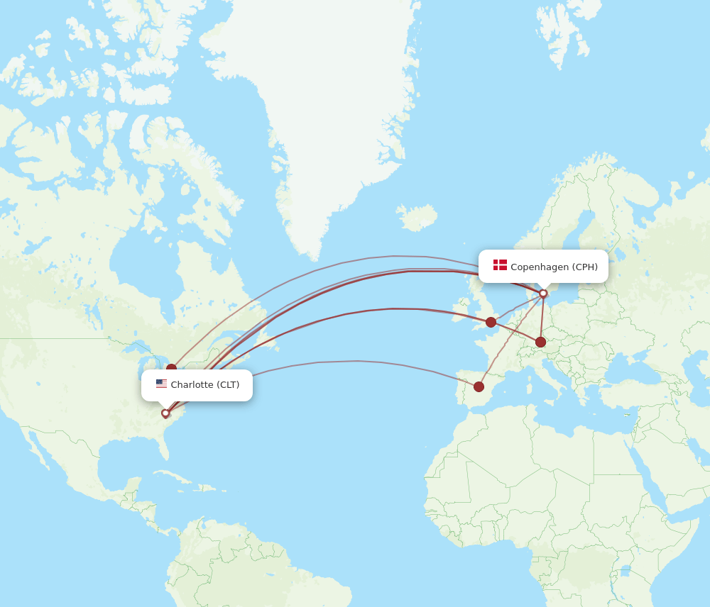 CLT-CPH flight routes