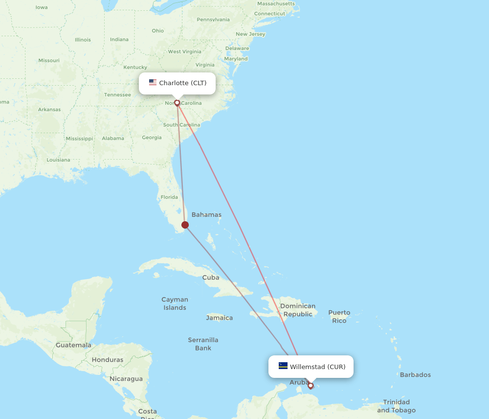 CLT-CUR flight routes