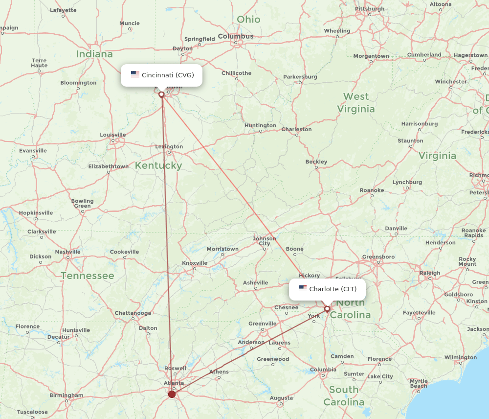 CLT-CVG flight routes