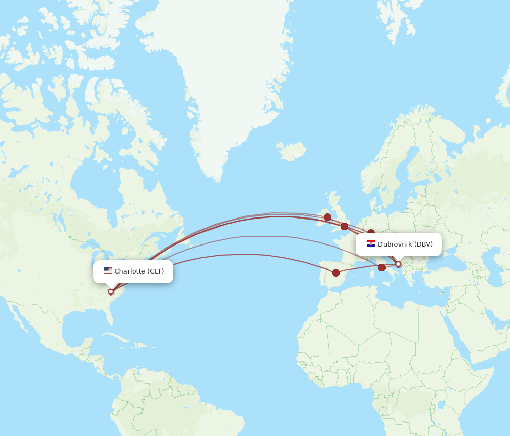 CLT-DBV flight routes