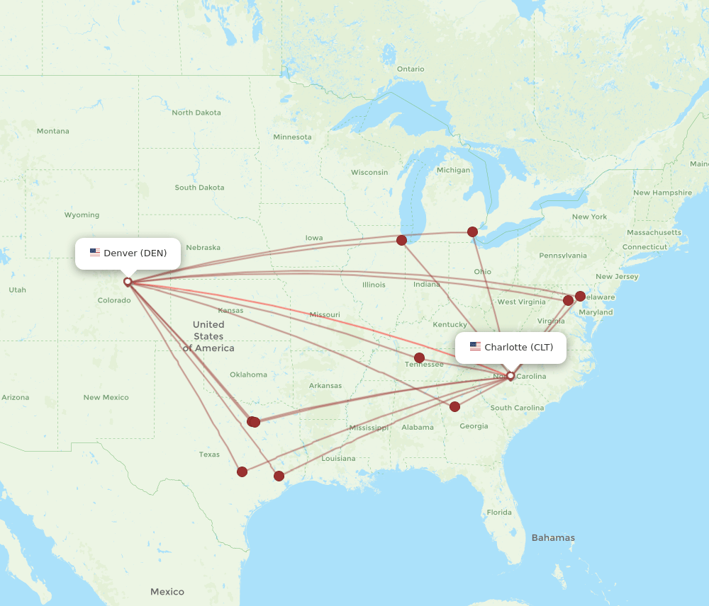 CLT to DEN flights and routes map