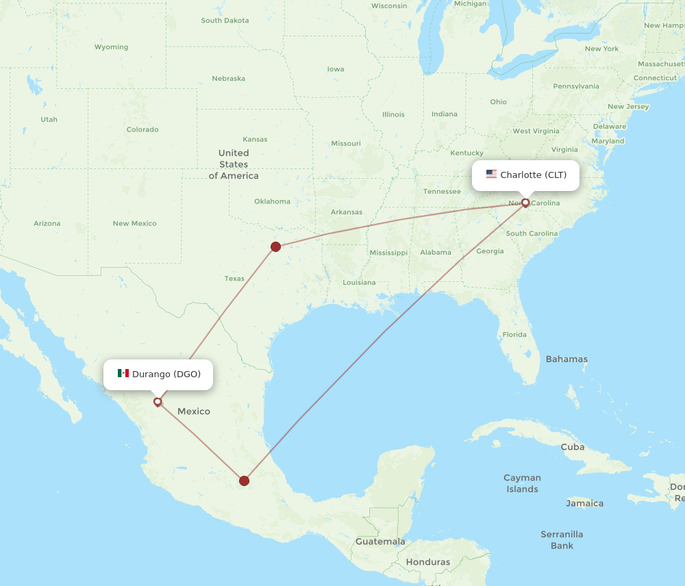 CLT to DGO flights and routes map