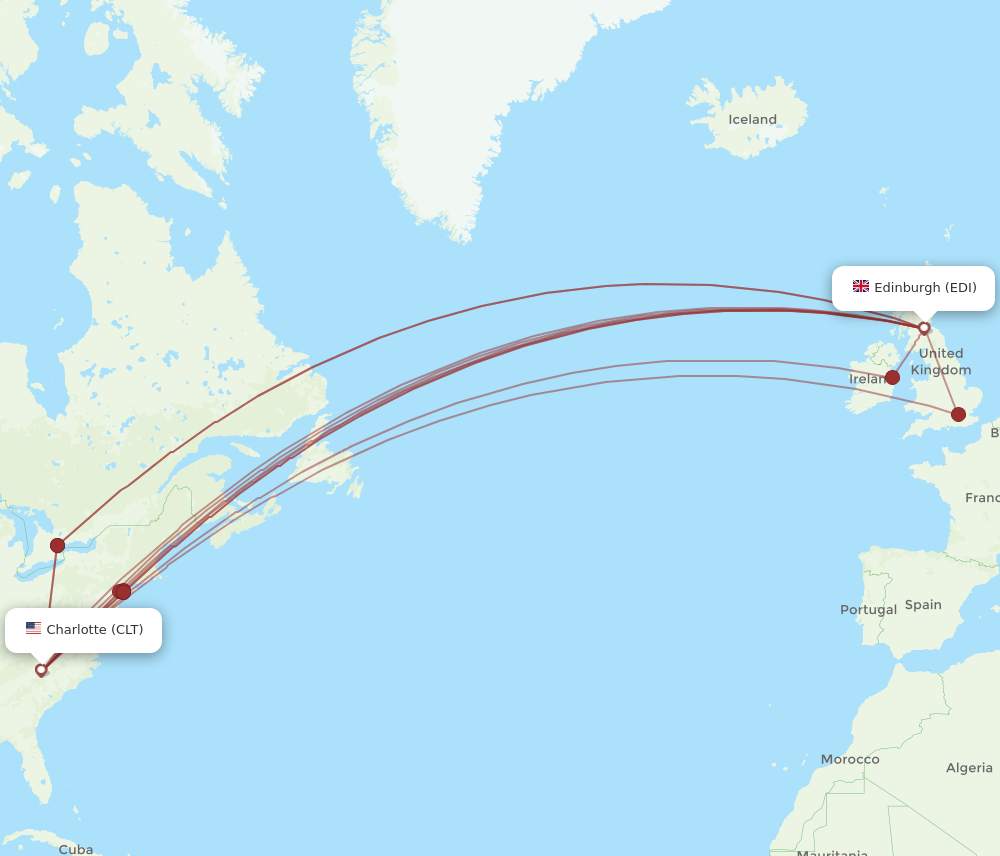 CLT to EDI flights and routes map