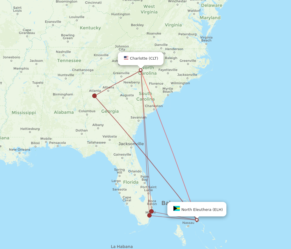 CLT to ELH flights and routes map