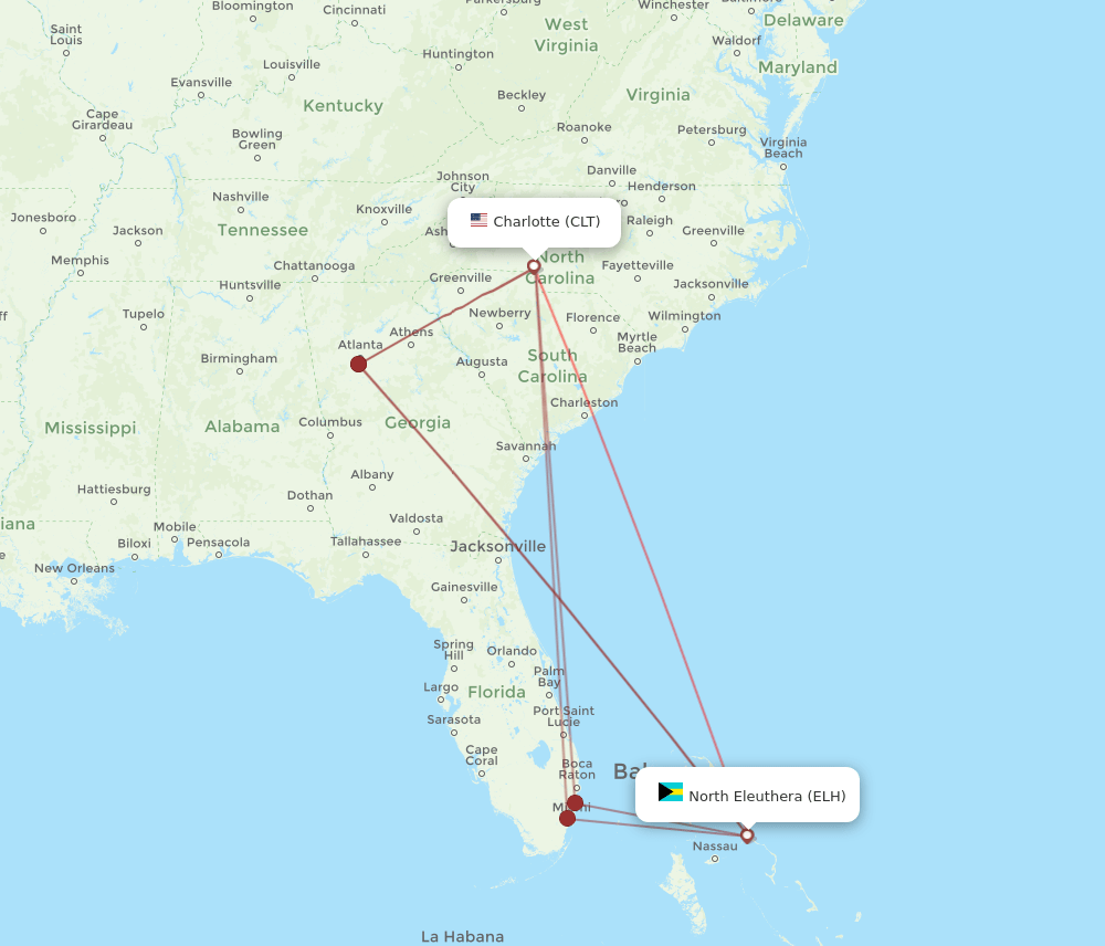 CLT-ELH flight routes