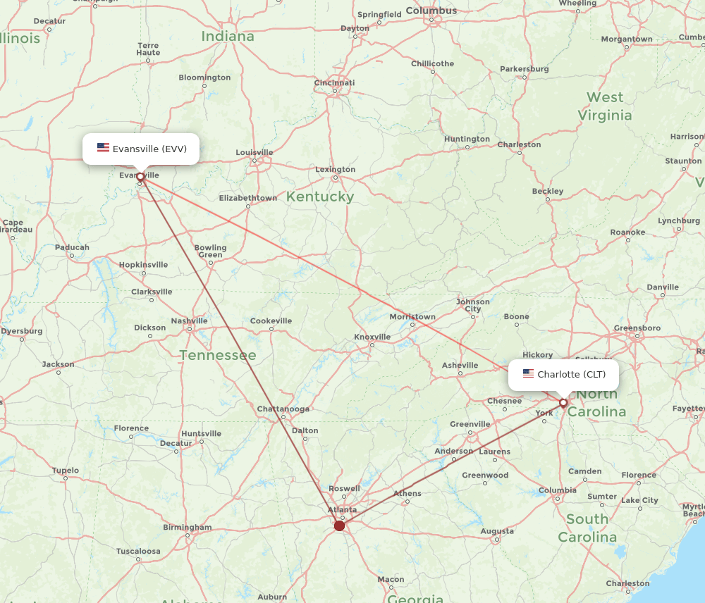 CLT-EVV flight routes
