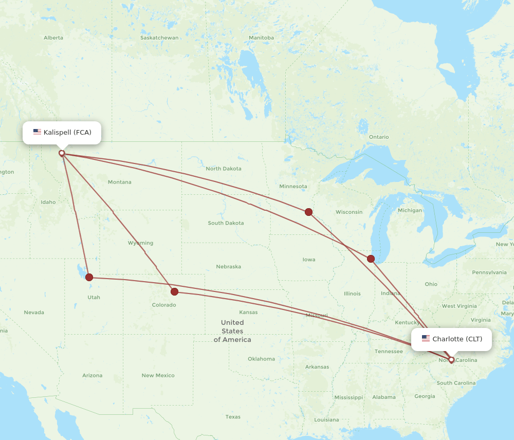CLT-FCA flight routes