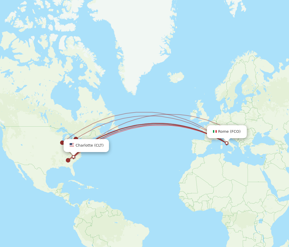 CLT to FCO flights and routes map