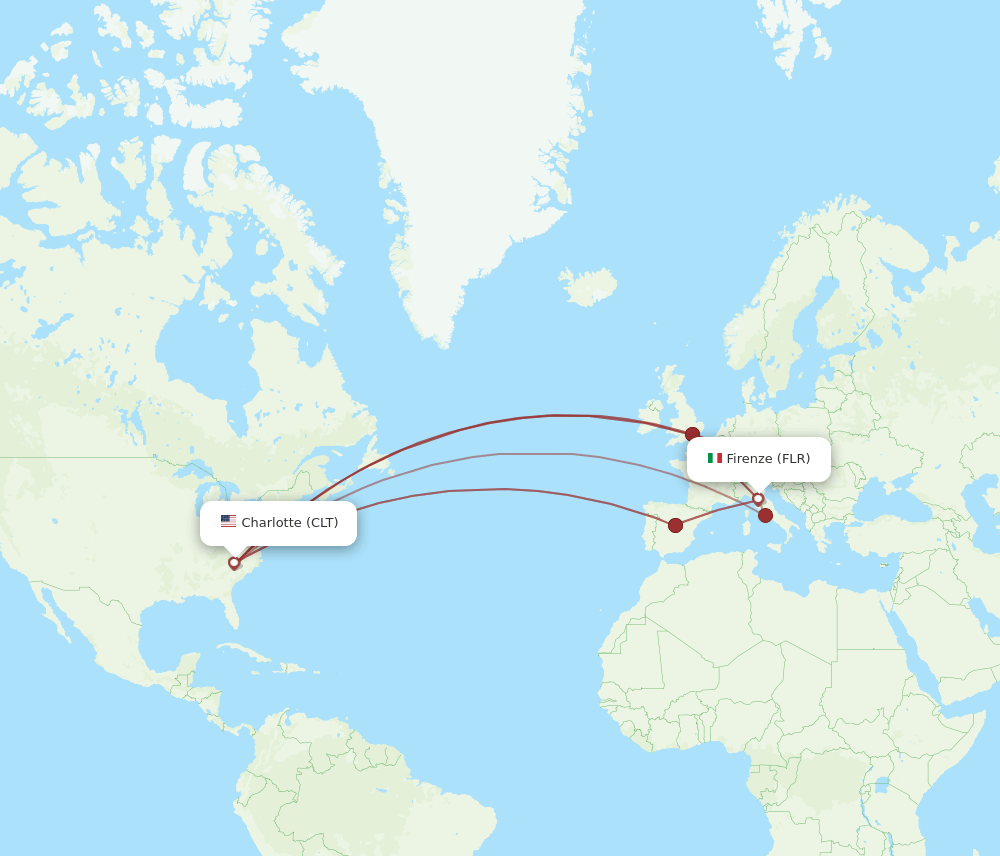 CLT-FLR flight routes