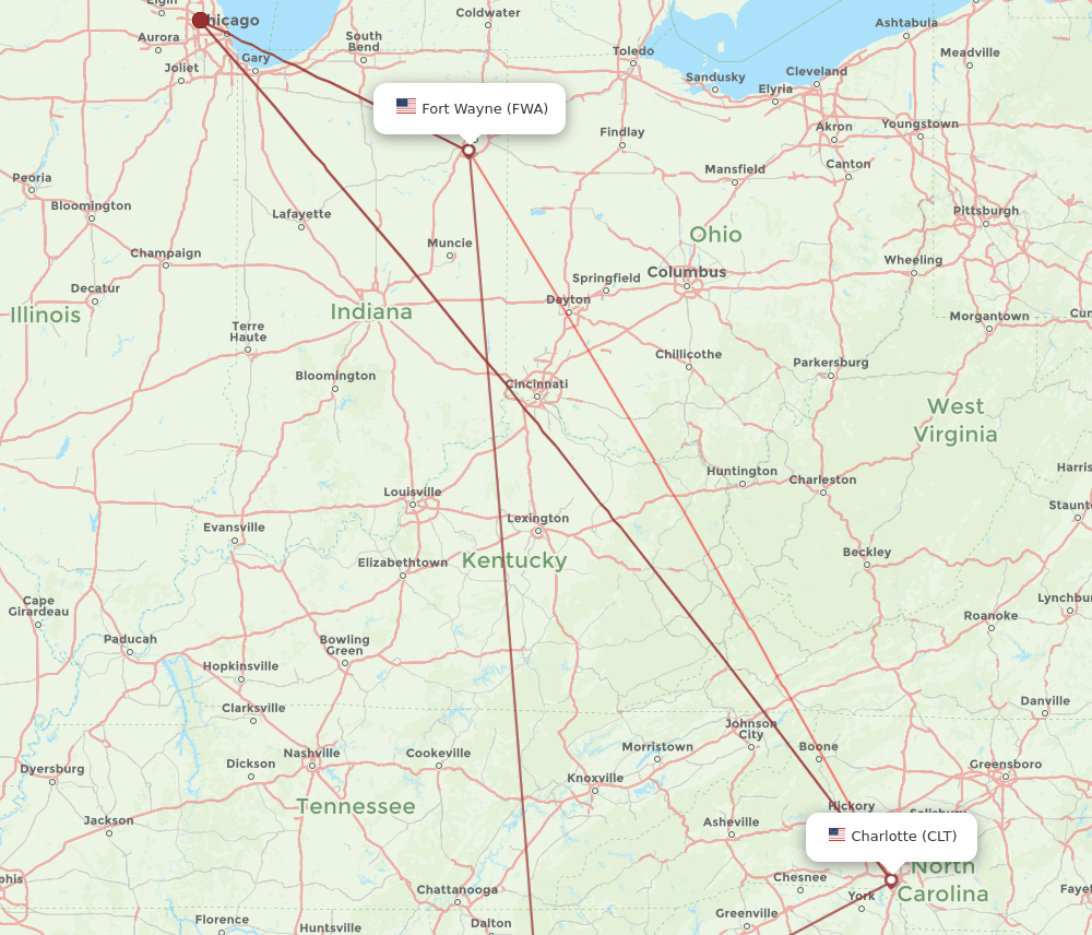 CLT-FWA flight routes
