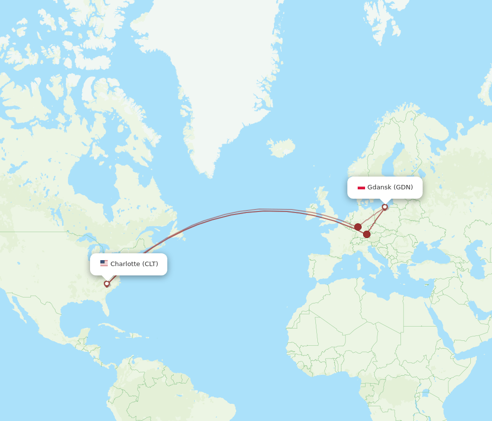 CLT-GDN flight routes