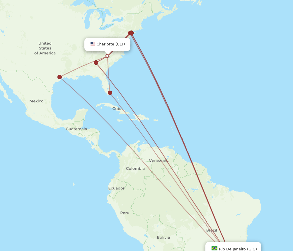 CLT-GIG flight routes