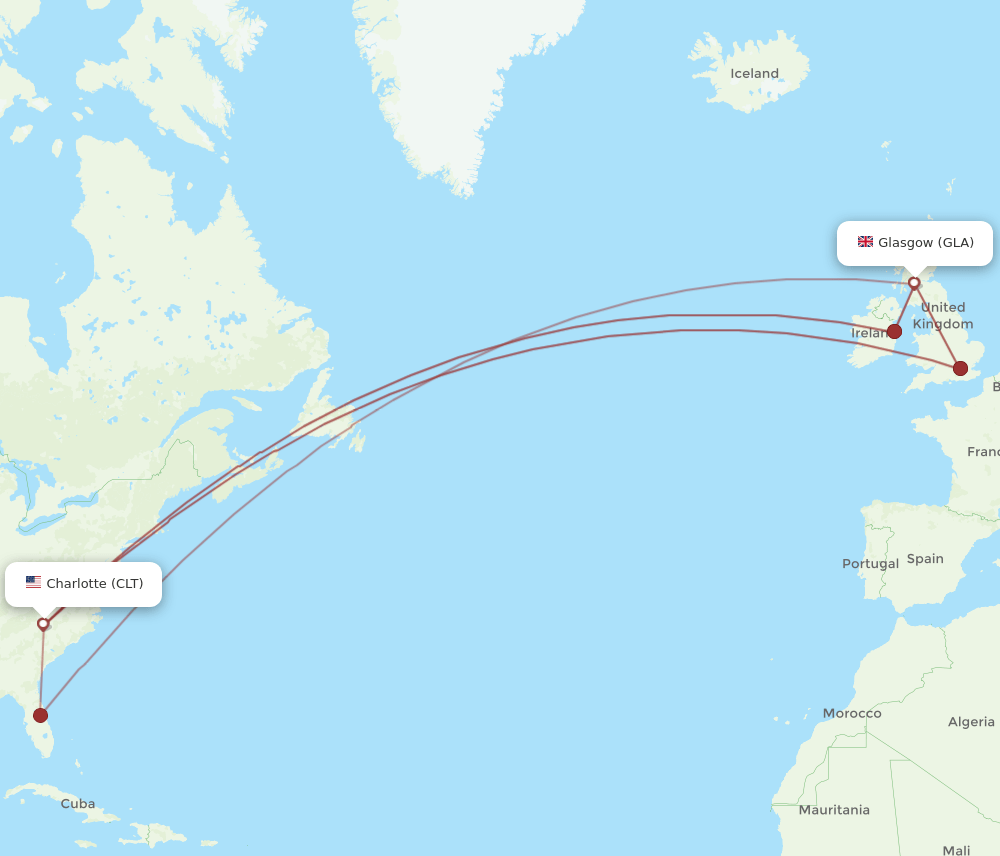 CLT-GLA flight routes
