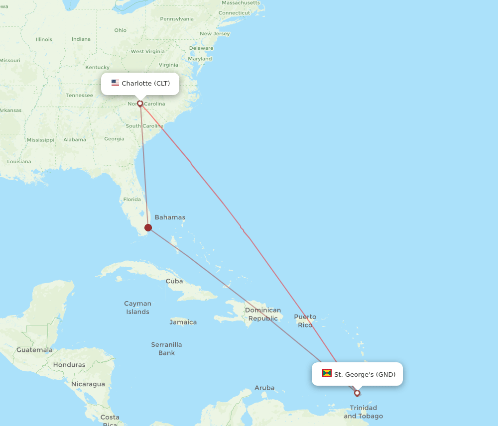 CLT-GND flight routes