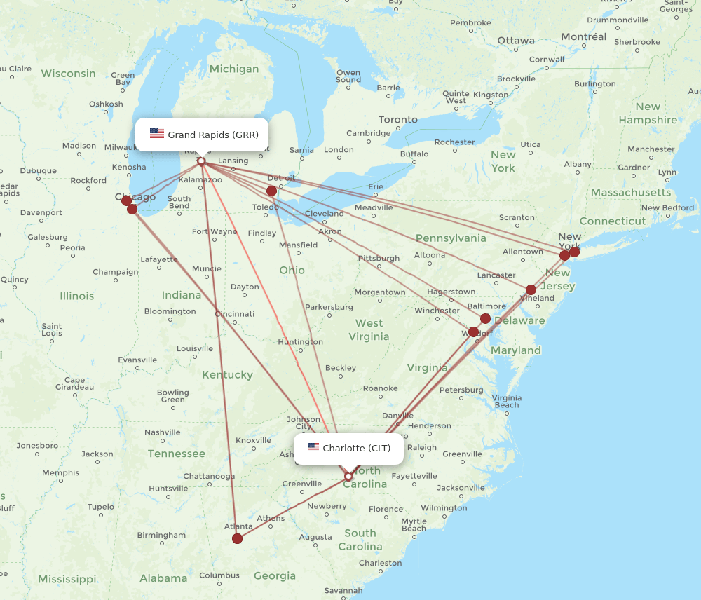 CLT-GRR flight routes