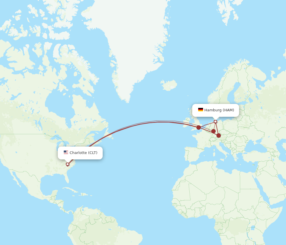 CLT-HAM flight routes