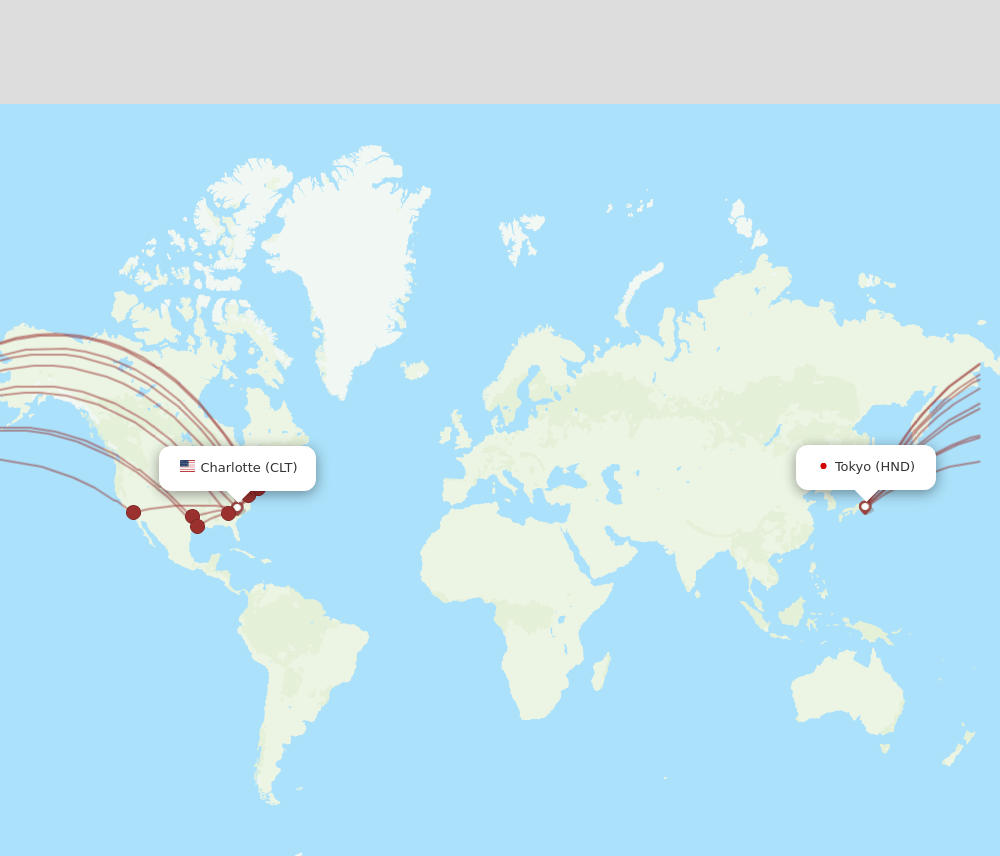 CLT to HND flights and routes map