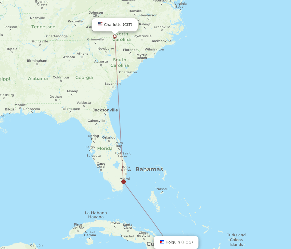 CLT-HOG flight routes