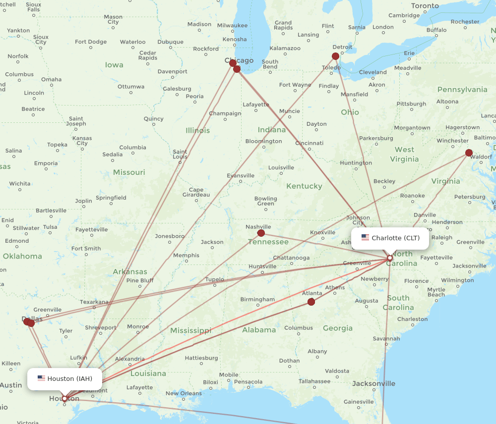 CLT-IAH flight routes