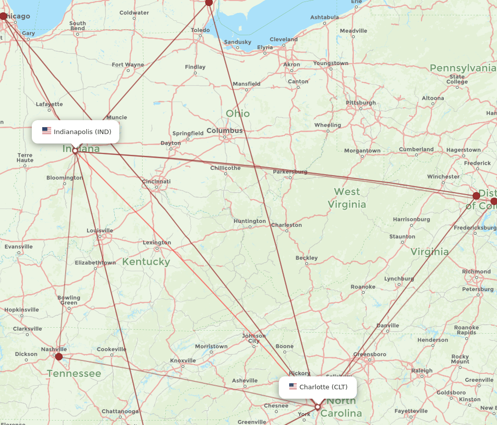 CLT-IND flight routes