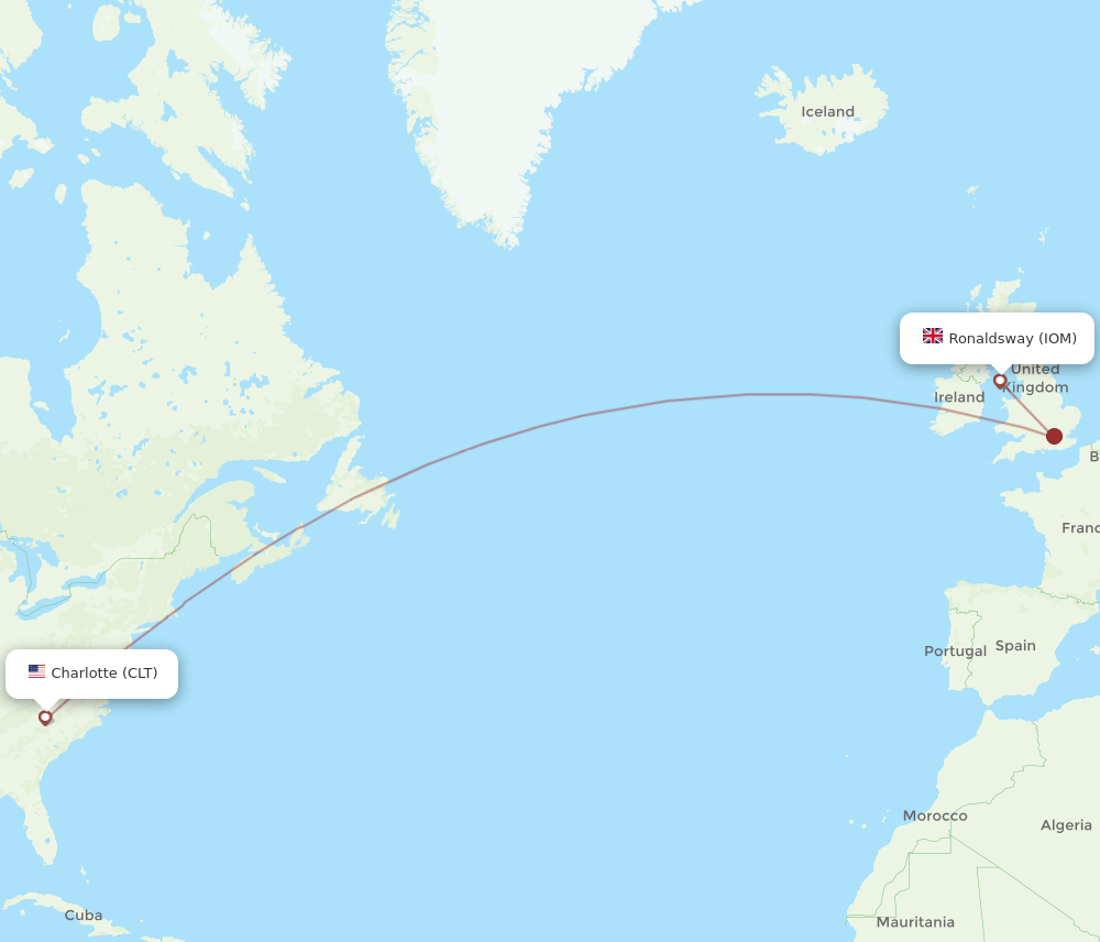 CLT-IOM flight routes