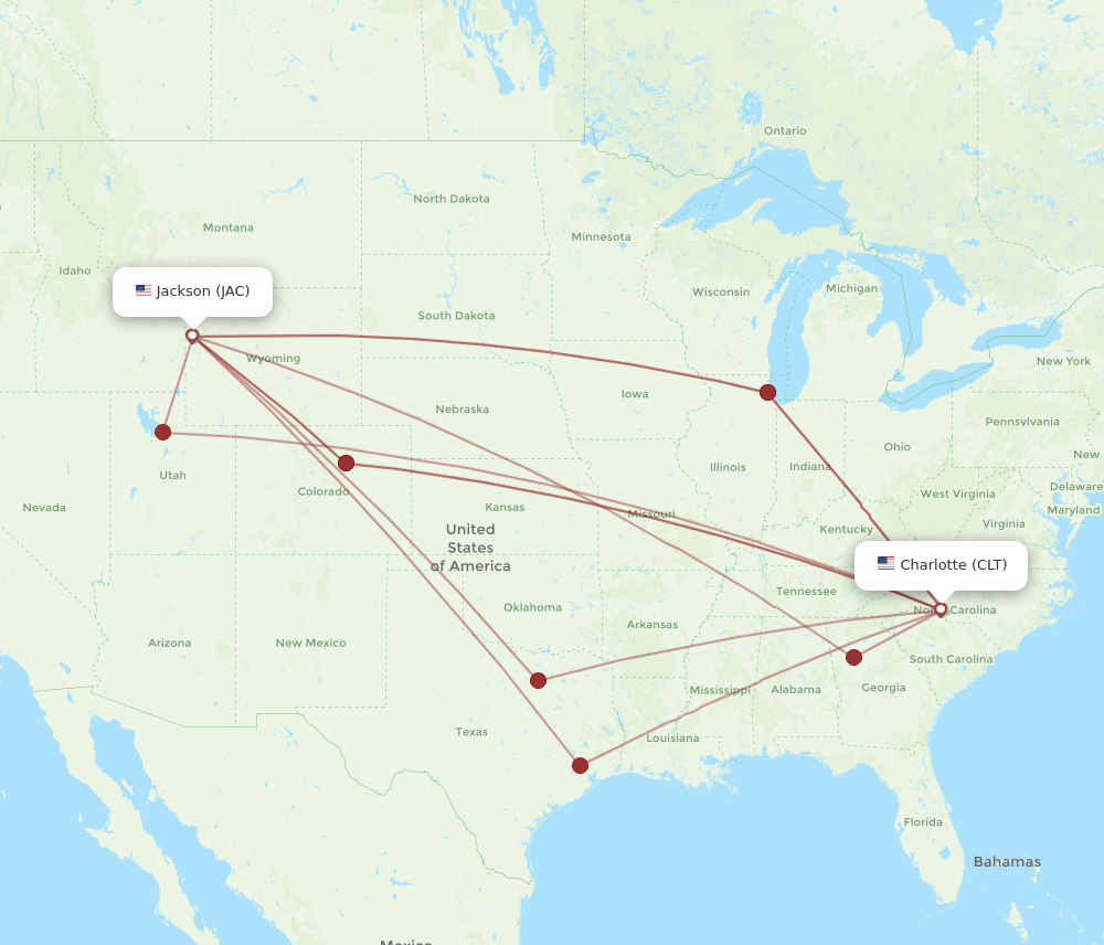 CLT-JAC flight routes