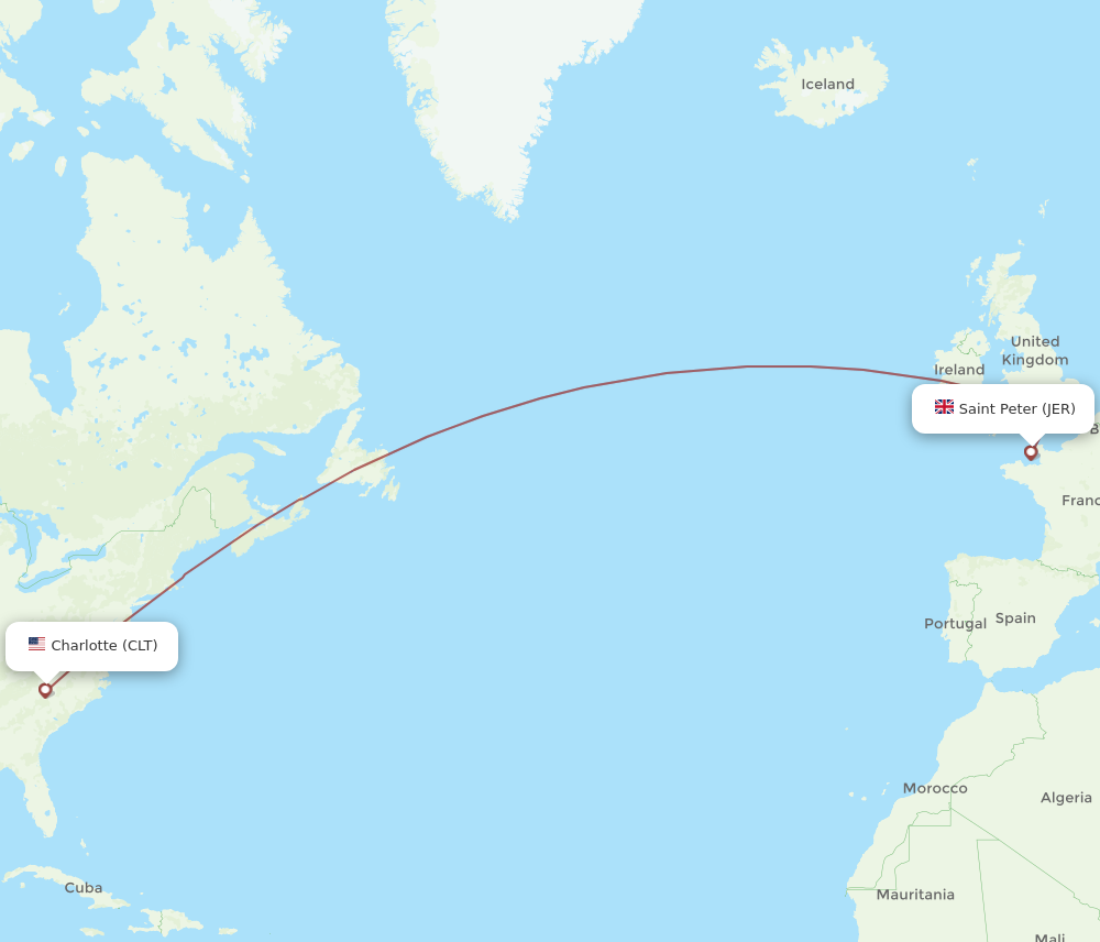 CLT to JER flights and routes map
