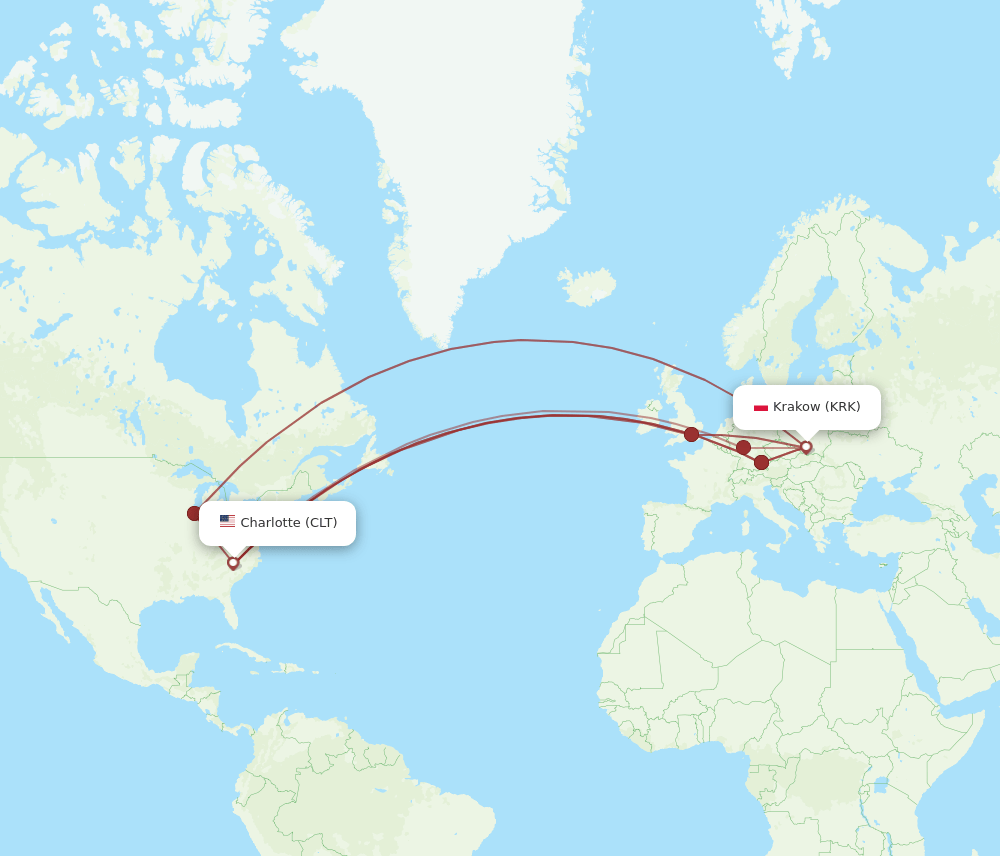 CLT-KRK flight routes