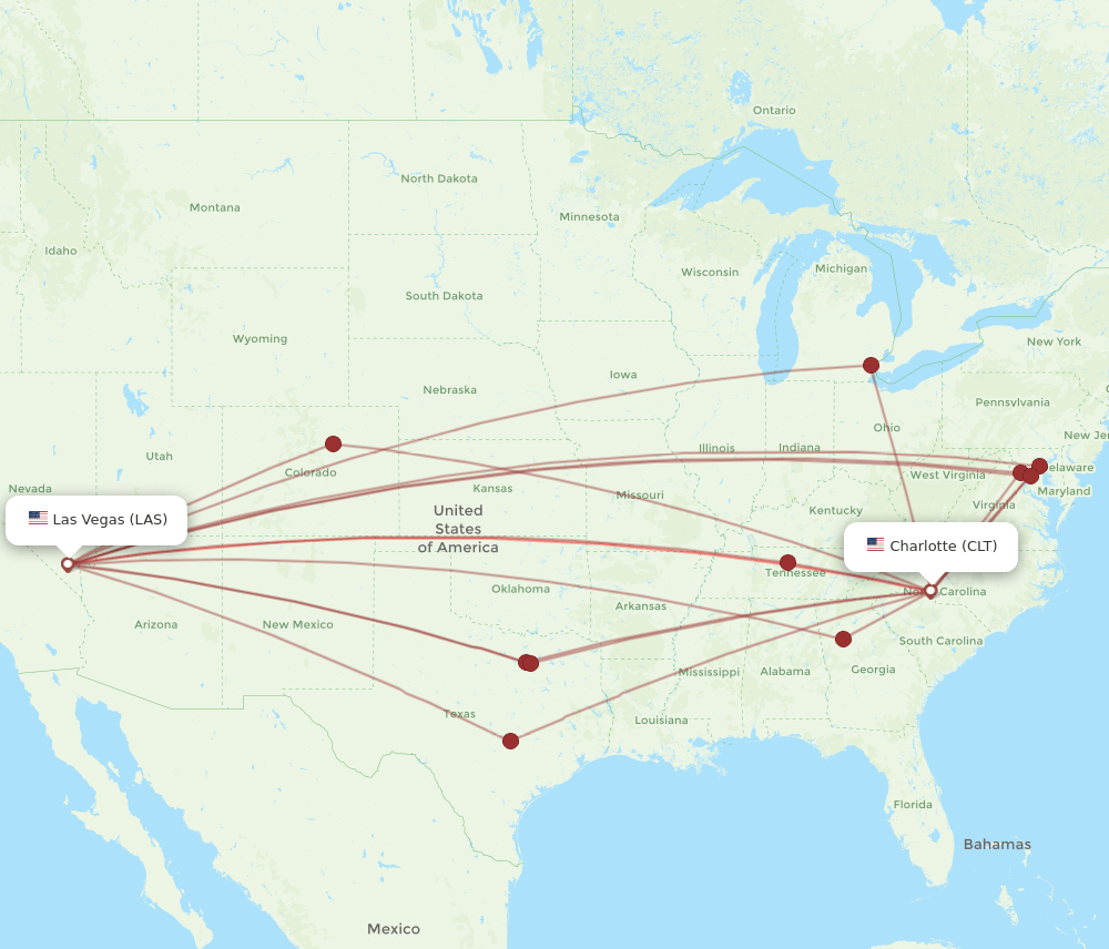 CLT to LAS flights and routes map