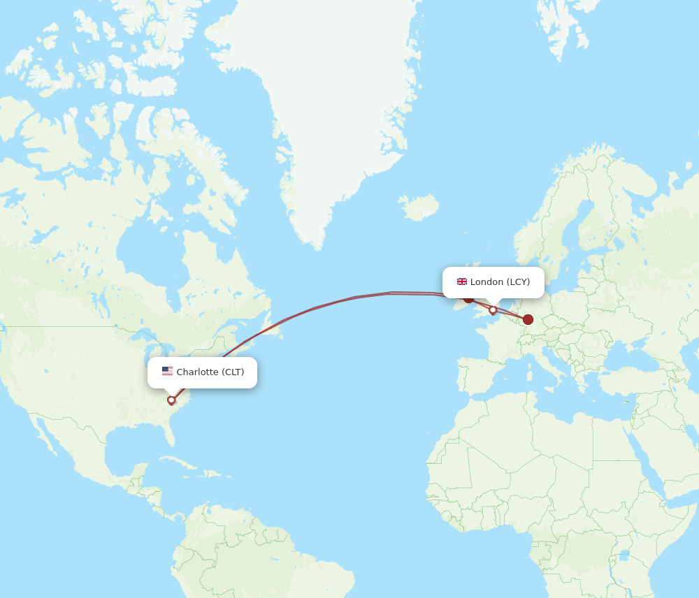 CLT to LCY flights and routes map