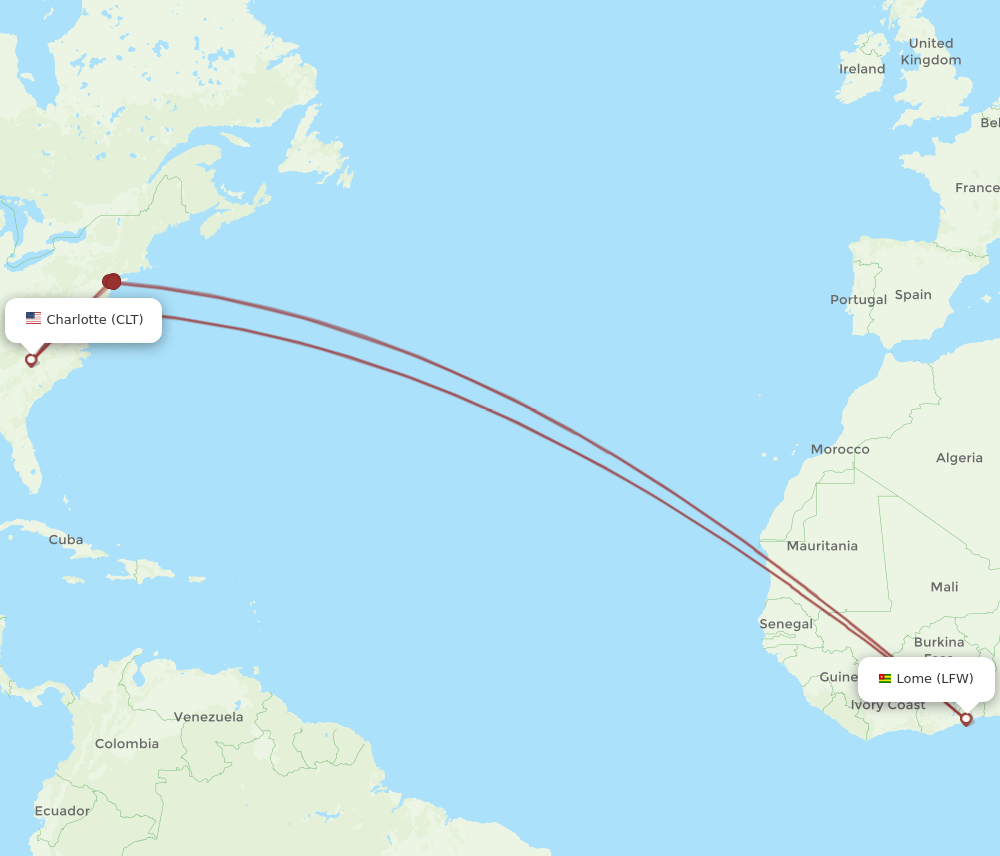 CLT-LFW flight routes