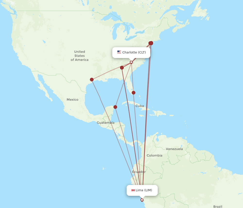 CLT to LIM flights and routes map