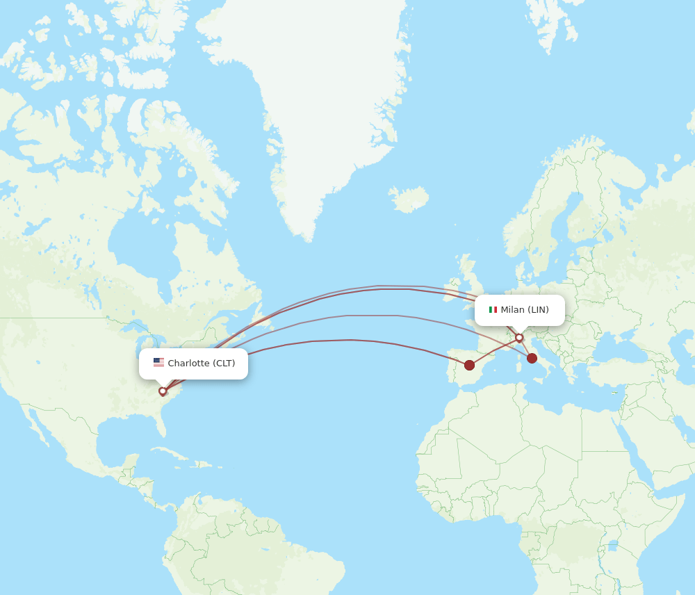 CLT-LIN flight routes
