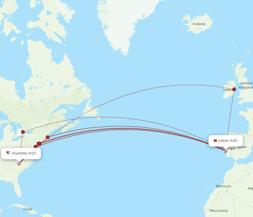 CLT-LIS flight routes
