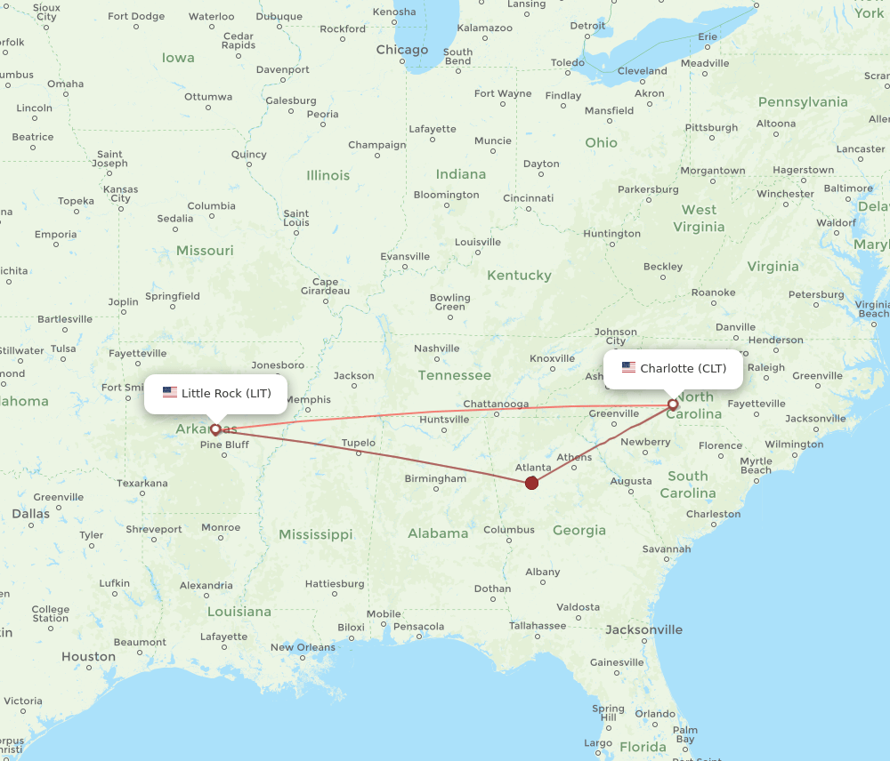 CLT-LIT flight routes