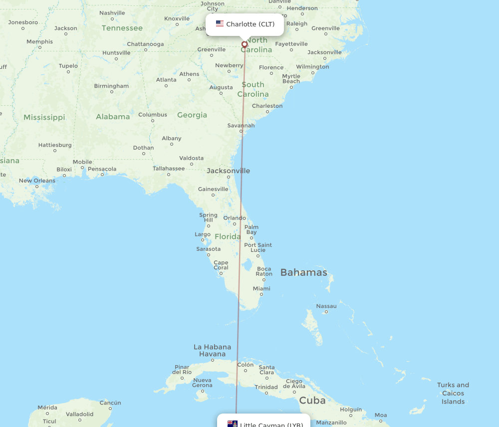 CLT-LYB flight routes